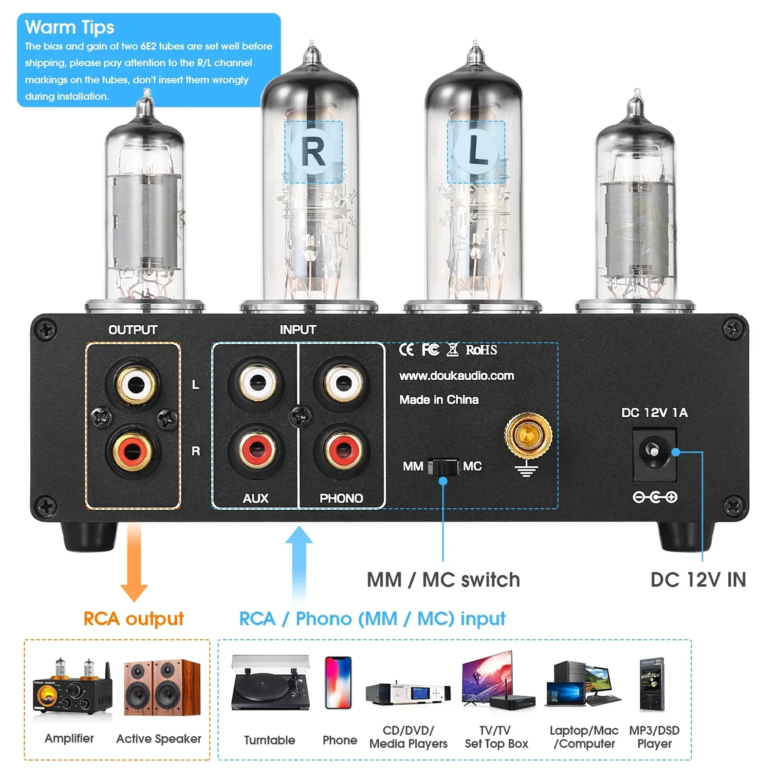 Douk Audio Mini 6E2 Preamplifi - Tube Phono Stage Mm Mc recensione e prezzo